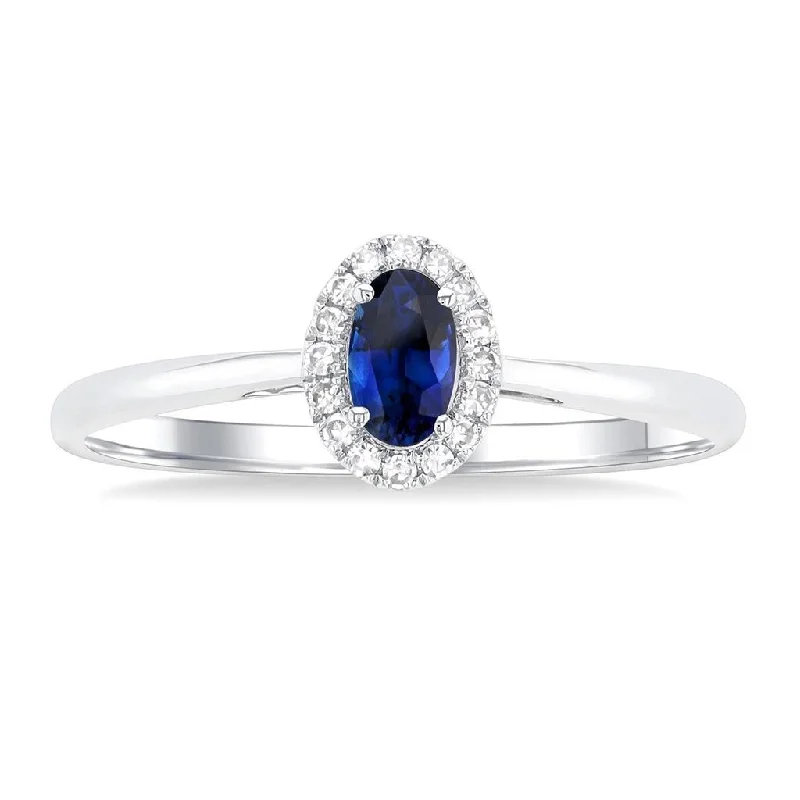 engagement rings with heart-shaped diamonds and sapphire bands-10K White Gold Sapphire And Diamond Halo Ring