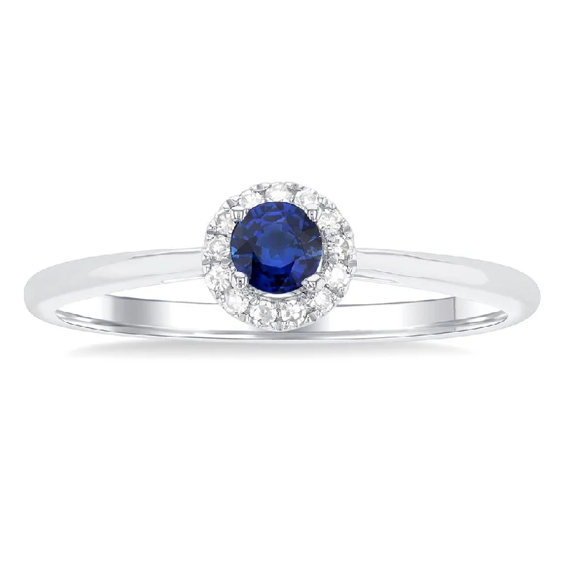 women’s rings with emeralds, sapphires, and diamonds-10K White Gold Sapphire And Diamond Halo Ring