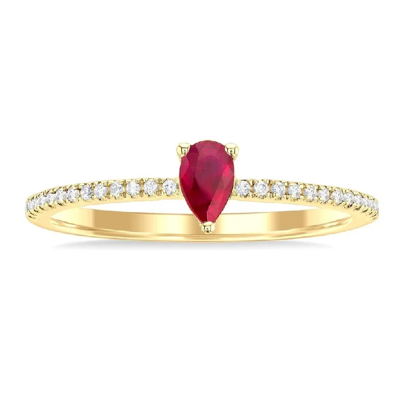 engagement rings with princess-cut diamonds and sapphire designs-10K Yellow Gold Classic Ruby And Diamond Ring