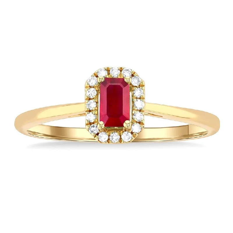 women’s wedding bands with custom sapphire and diamond designs-10K Yellow Gold Ruby And Diamond Halo Ring