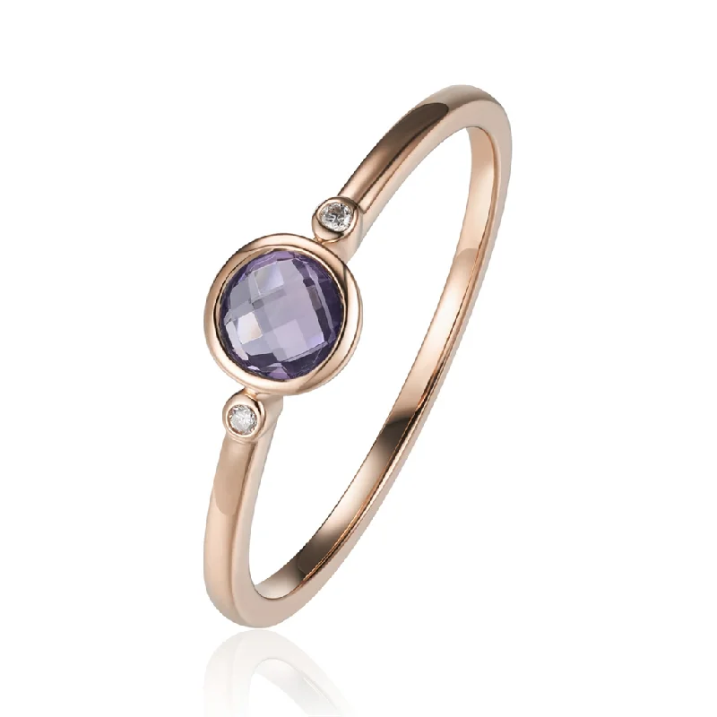 engagement rings with square diamonds and sapphire accents-14K Rose Gold Amethyst And Diamond Stackable Ring