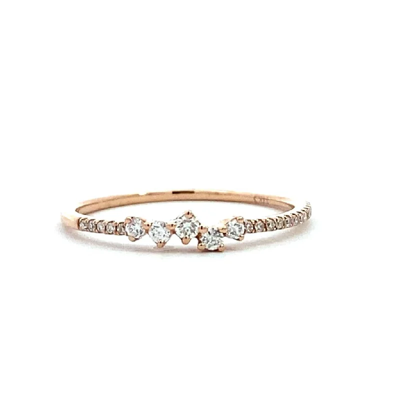 women’s wedding bands with emerald center stones and diamonds-14K Rose Gold Diamond Cluster Band