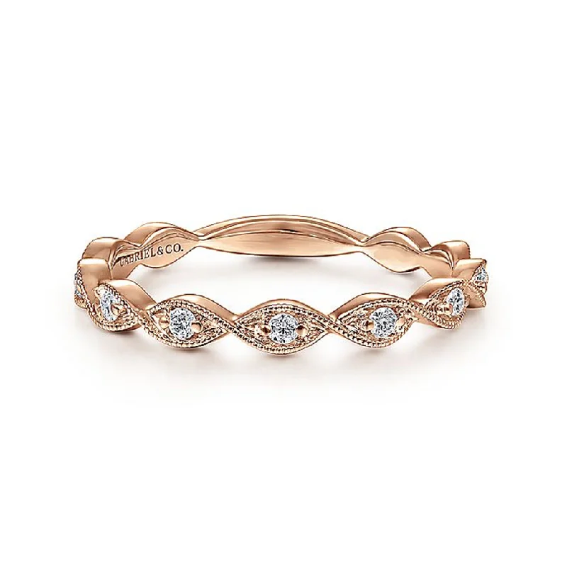 women’s wedding rings with unique diamond shapes-14K Rose Gold Diamond Stackable Ring