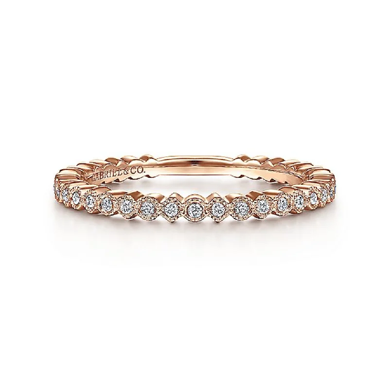 women’s engagement rings with radiant diamonds-14K Rose Gold Scalloped Stackable Diamond Band