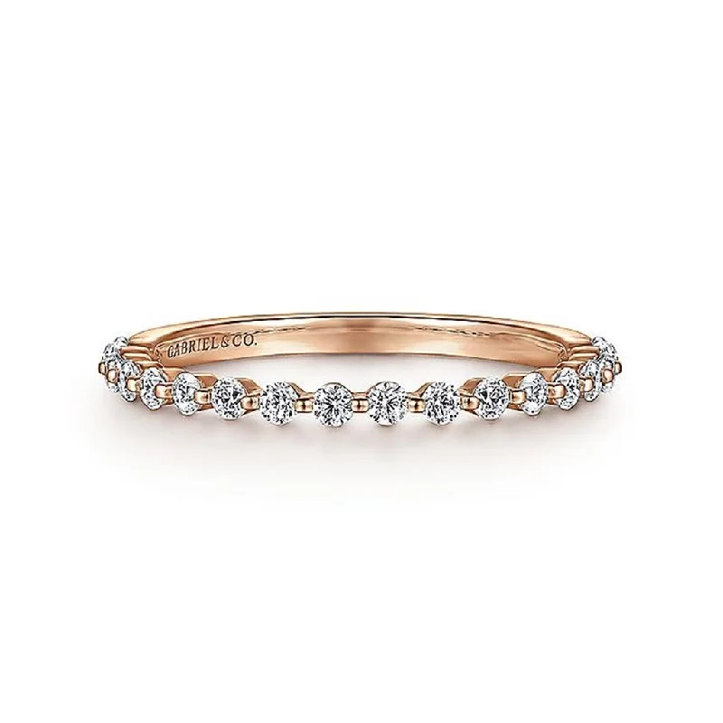 women’s wedding rings with three-stone diamond designs-14K Rose Gold Single Prong Diamond Anniversary Band