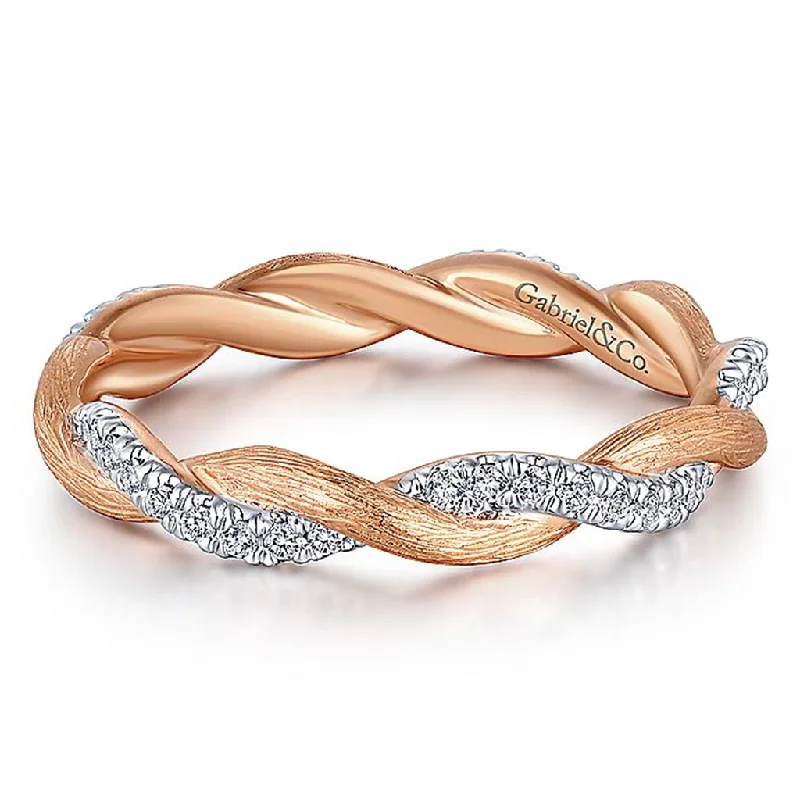 men’s wedding rings with platinum and diamond combinations-14K Rose Gold Twisted Diamond Stackable Ring