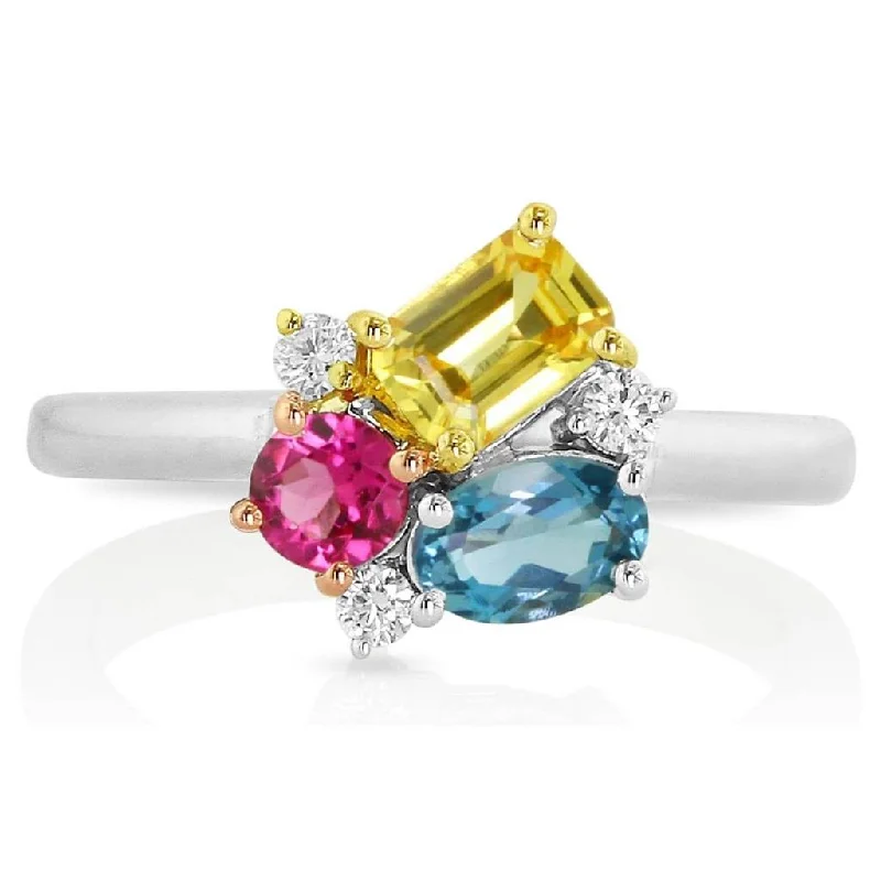 men’s rings with square sapphires and diamond pave-14K Tri-Color 'Tesserae' Rainbow Rose Cluster Ring