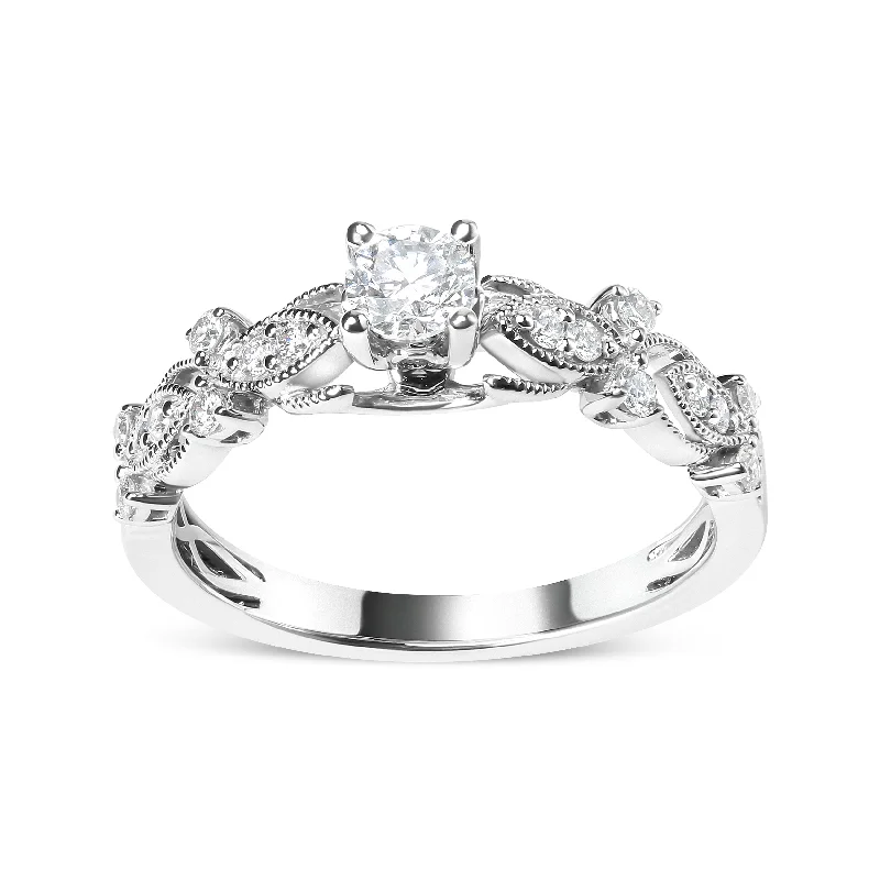 engagement rings with heart-shaped sapphires and diamonds-14K White Gold 1/2 Cttw Diamond Vintage Style Engagement Ring