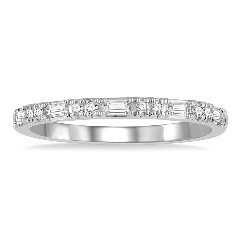 engagement rings with emerald-cut diamonds and sapphire halos-14K White Gold Baguette Diamond Stackable Fashion Ring