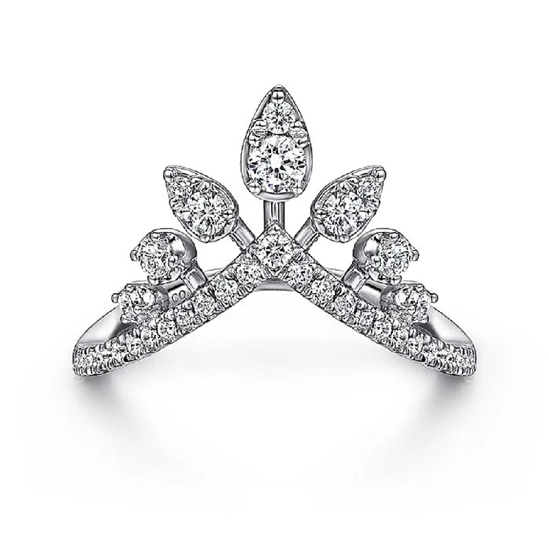 women’s rings with three-stone diamond settings-14K White Gold Bursting Diamond Chevron Ring