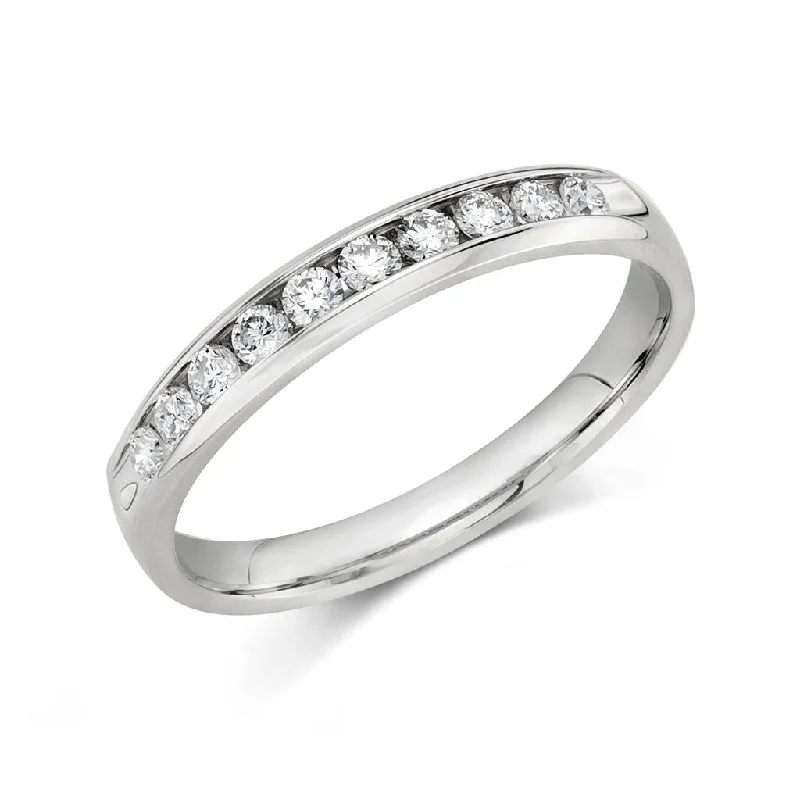 men’s wedding rings with polished finishes and diamond details-14K White Gold Channel Set Diamond Band