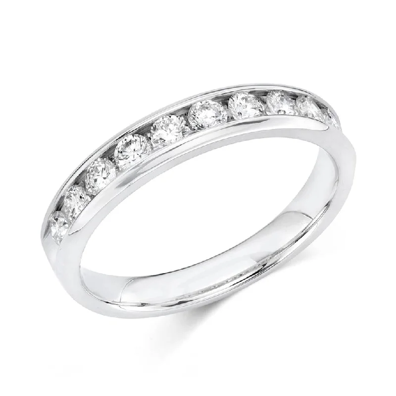 men’s wedding rings with diamonds and platinum inlays-14K White Gold Channel Set Diamond Band