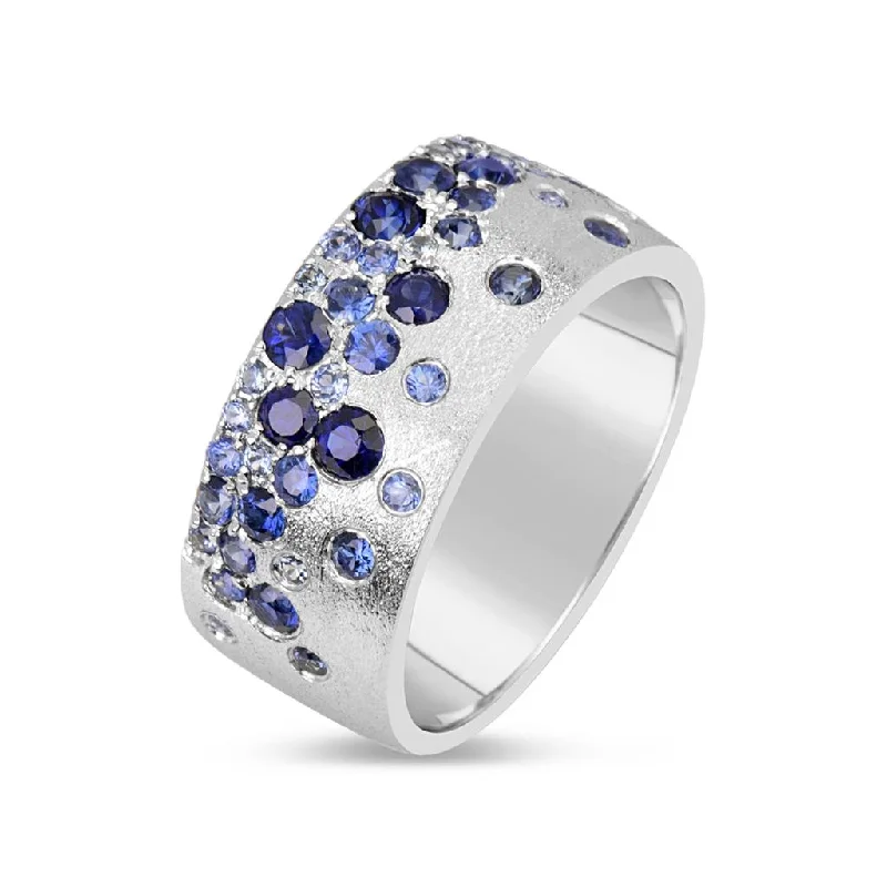 engagement rings with round diamonds and emerald bands-14K White Gold 'Confetti' Satin Finish Sapphire Cigar Band