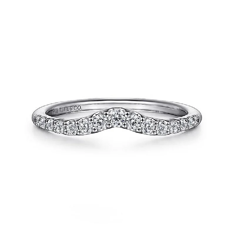 men’s rings with black sapphires and diamond pave settings-14K White Gold Curved Diamond Anniversary Band