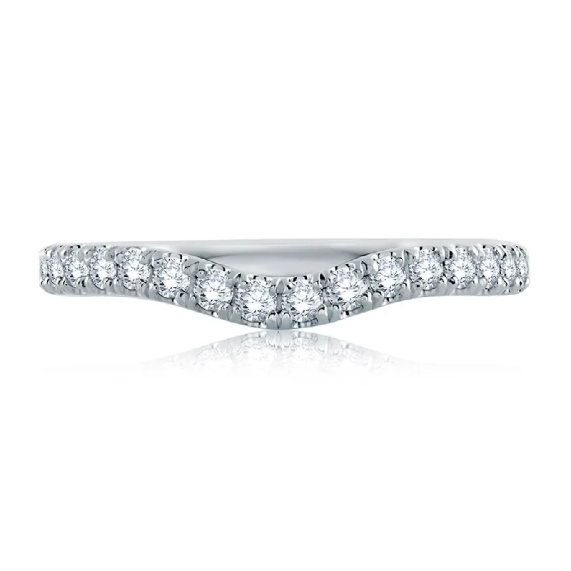 women’s rings with large emerald center stones and diamonds-14K White Gold Curved Diamond Band