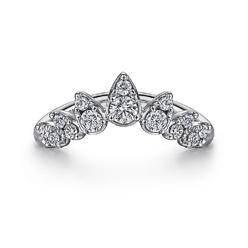 women’s rings with diamond bands and sapphire halos-14K White Gold Diamond Burst Curved Ring