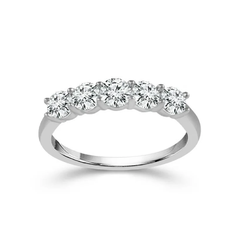 engagement rings with princess-cut sapphires and diamond bands-14K White Gold Five Stone Diamond Band