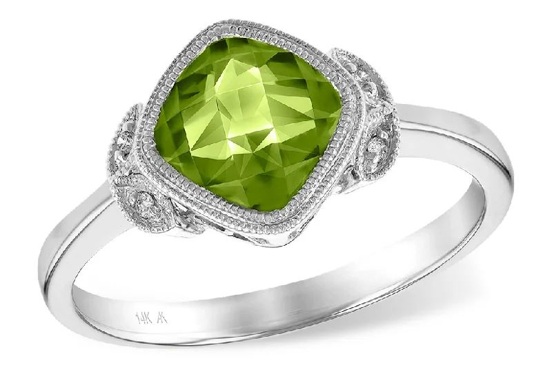 engagement rings with oval sapphires and diamonds for women-14K White Gold Peridot And Diamond Fashion Ring