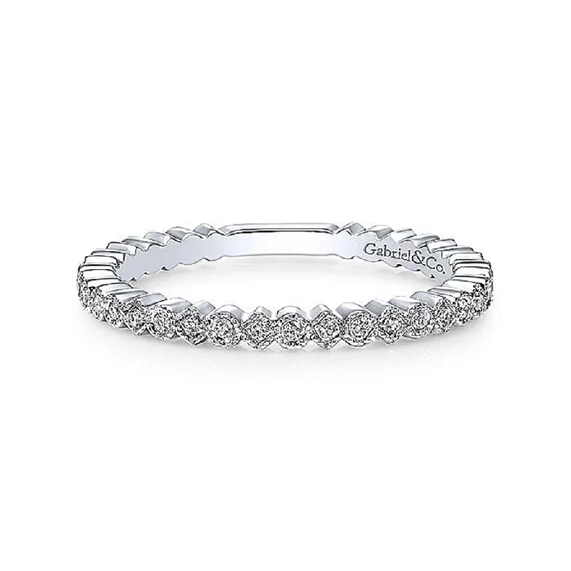 engagement rings with oval diamonds and sapphire settings-14K White Gold Scalloped Stackable Diamond Band