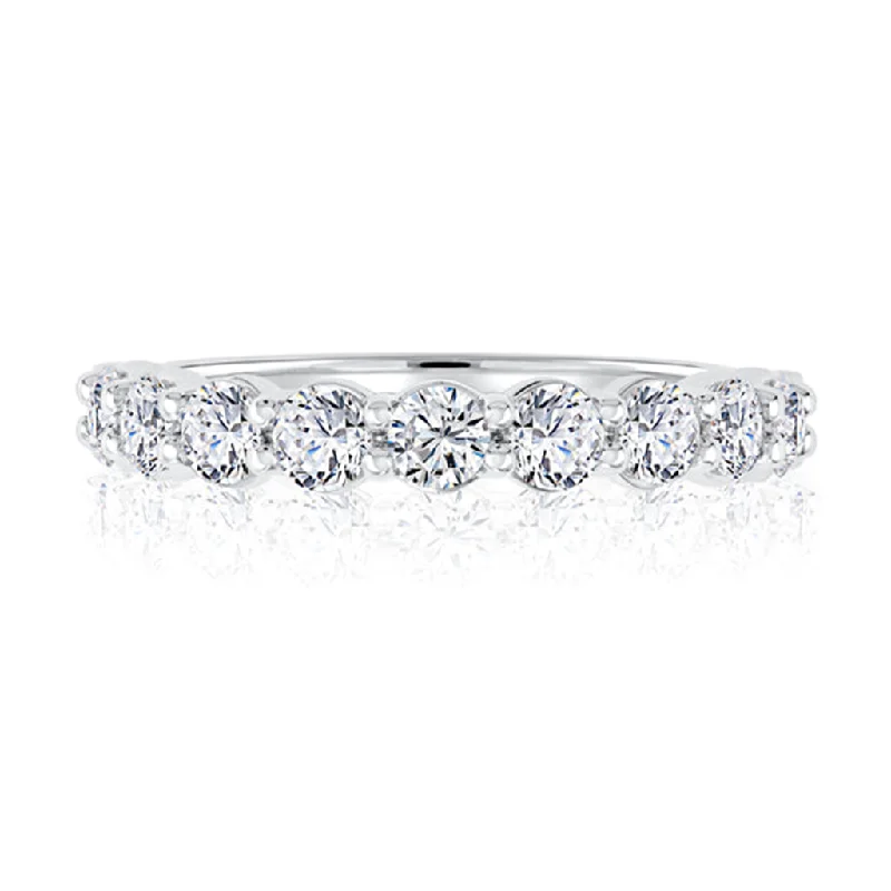 women’s wedding rings with three-stone diamond designs-14K White Gold Twist Half Anniversary Diamond Band