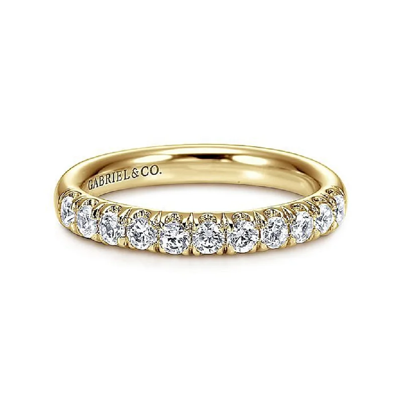 engagement rings with radiant sapphires and diamond pave-14K Yellow Gold 11 Stone French Pavé Diamond Wedding Band