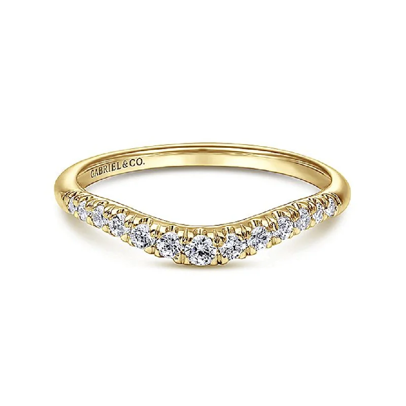 women’s rings with round diamonds and emerald center stones-14K Yellow Gold ‘Annecy’ Curved Half Anniversary Diamond Band