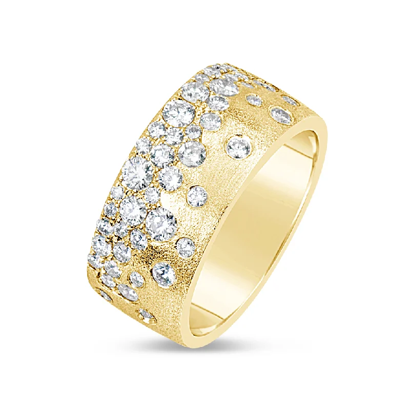 women’s rings with diamond and emerald center stones-14K Yellow Gold ‘Confetti’ Diamond Flush Set Wide Band