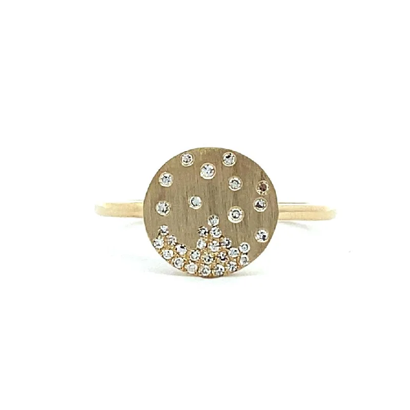 men’s wedding rings with diamonds and sapphire pave-14K Yellow Gold 'Confetti' Satin Finish Flush Set Diamond Disc Ring