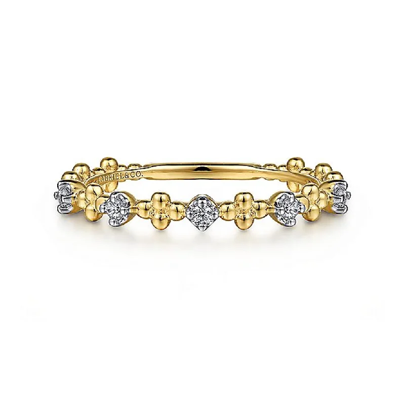 women’s rings with diamond pave settings and sapphires-14K Yellow Gold Diamond and Bujukan Bead Station Ring