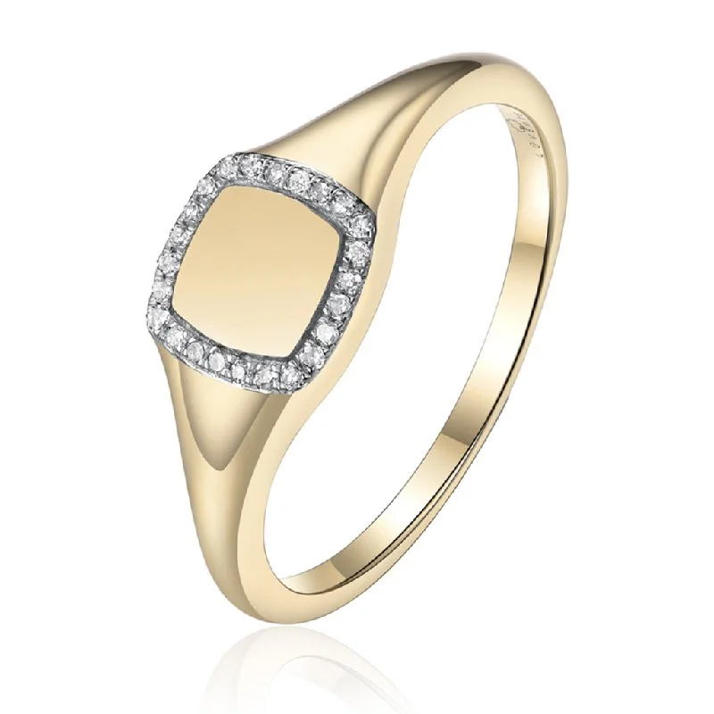 women’s engagement rings with baguette diamonds and sapphires-14K Yellow Gold Diamond Signet Ring