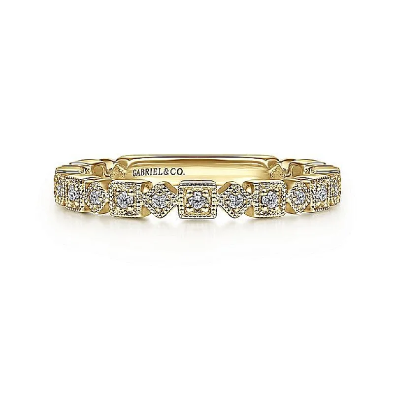 custom engagement rings with multi-stone settings-14K Yellow Gold Geometric Diamond Stackable Ring