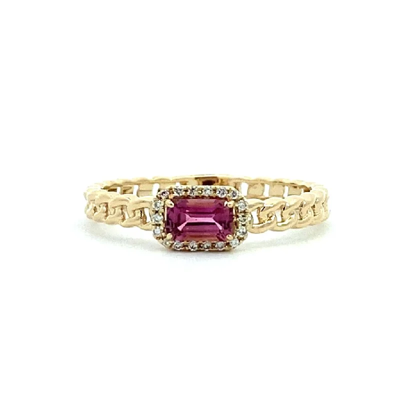 women’s rings with diamond and sapphire bands for engagement-14K Yellow Gold Pink Tourmaline And Diamond Ring