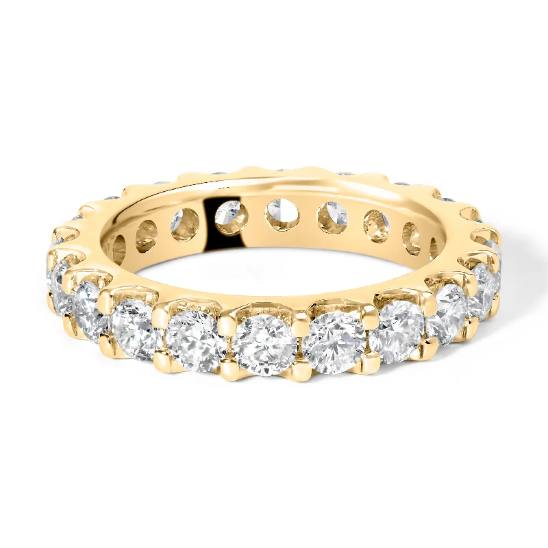 women’s engagement rings with radiant sapphires and diamonds-14K Yellow Gold Shared Prong Set Round Diamond Eternity Band Ring