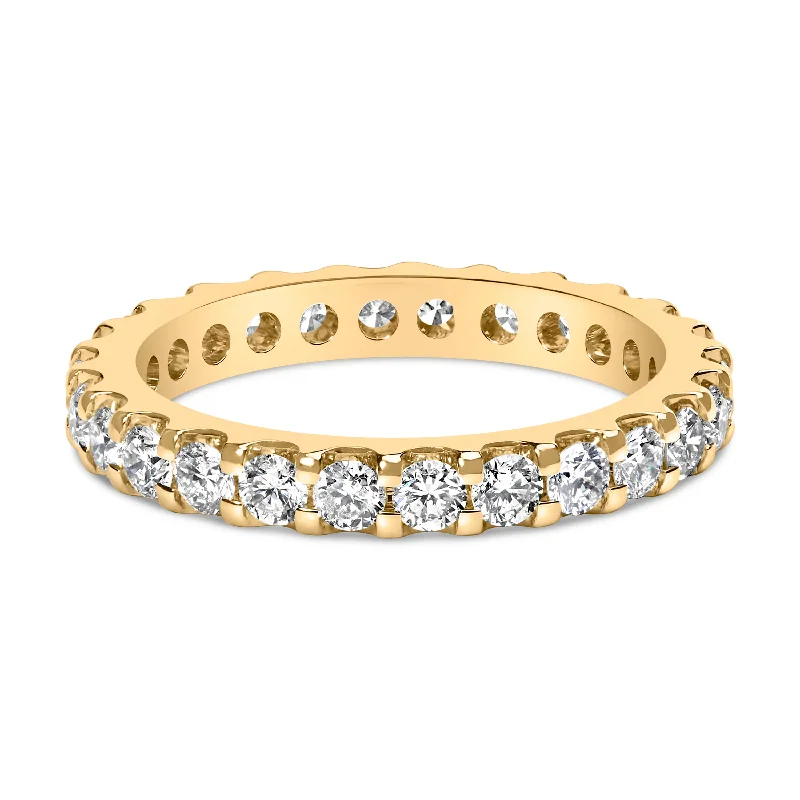 women’s wedding rings with round sapphires and diamond bands-14K Yellow Gold Shared Prong Set Round Diamond Eternity Band Ring