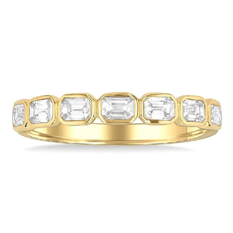 women’s rings with oval sapphires and pave diamonds-14K Yellow Gold Straight Emerald Cut Diamond Band