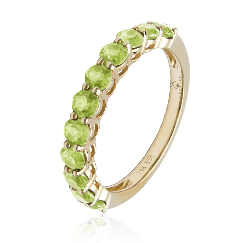 women’s rings with emeralds, diamonds, and sapphires-14K Yellow Gold Straight Peridot Band