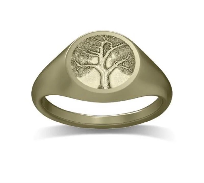 men’s wedding bands with custom-designed sapphires and diamonds-14K Yellow Gold 'The Eden' Tree Of Life Signet Fashion Ring