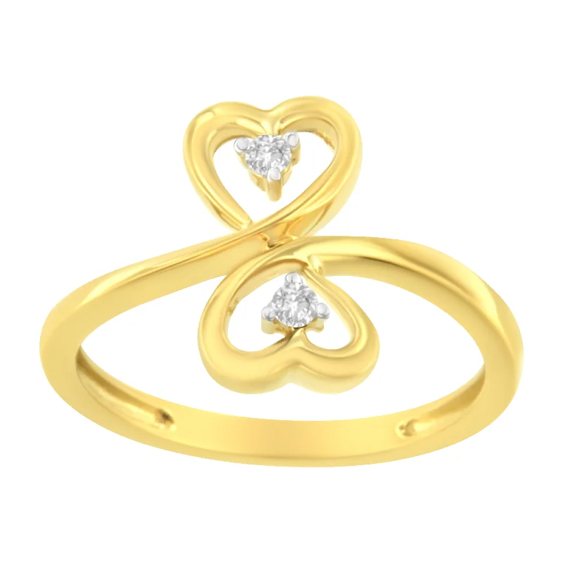 women’s wedding rings with antique diamonds and sapphires-14KT Yellow Gold 1/20 ctw. Dual Heart Diamond Ring