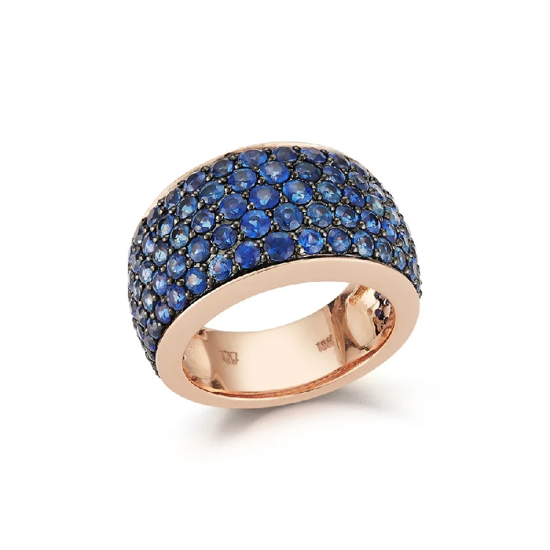 men’s wedding rings with white diamonds and carbon fiber accents-LYTTON 18K GOLD ALL PAVE BLUE SAPPHIRE BOMBE RING