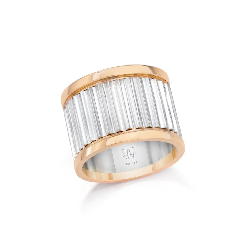 men’s rings with emerald-cut diamonds and sapphire inlays-CLIVE TWO TONE 15MM FLUTED BAND RING