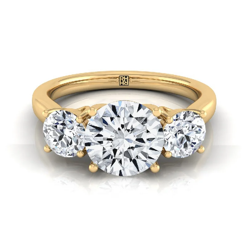 women’s engagement rings with unique emerald-cut diamonds-14K Yellow Gold Round Brilliant Classic Three Stone Diamond Engagement Ring -5/8ctw