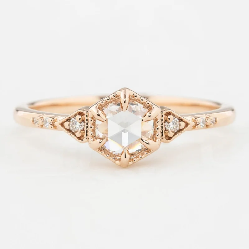 custom wedding bands for couples with unique gemstones-Agatha Ring, 0.45ct Rose Cut Diamond, 14k Rose Gold (One of a kind)