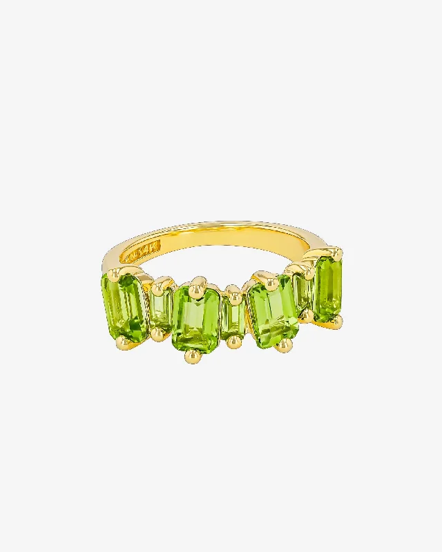 men’s wedding rings with engraved diamonds and sapphires-Ann Staggered Peridot Half Band