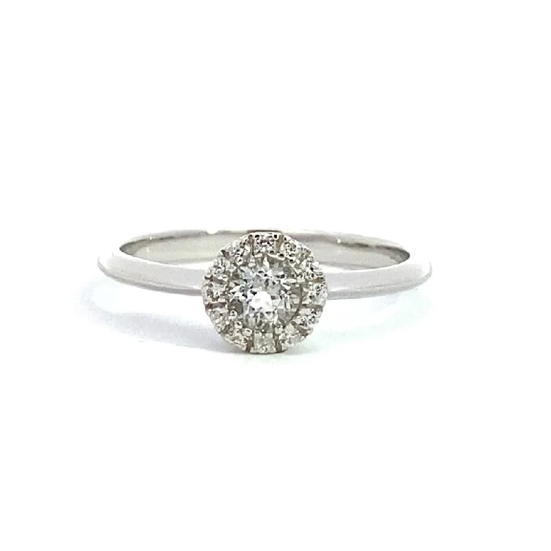 women’s engagement rings with emeralds and round diamonds-April Birthstone Ring: Sterling Silver White Topaz Halo Ring