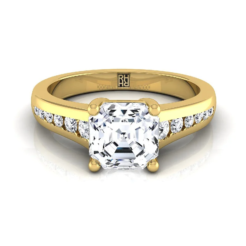 men’s wedding rings with diamonds and platinum inlays-14K Yellow Gold Asscher Cut Contemporary Tapered Diamond Channel Engagement Ring -1/6ctw