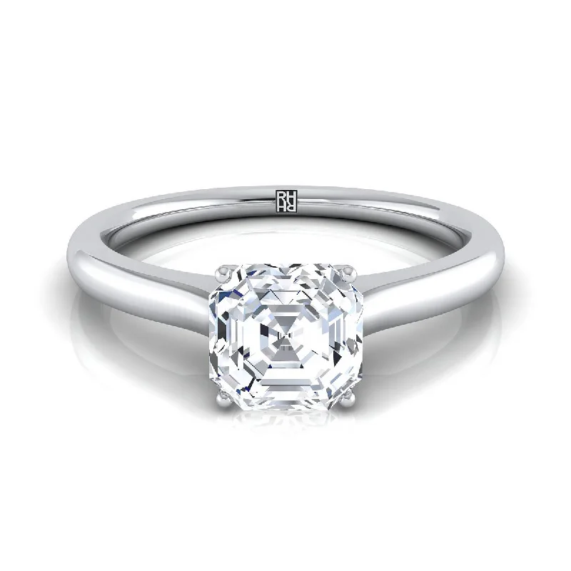 engagement rings with cushion-cut diamonds and gold bands-14K White Gold Asscher Cut Cathedral Solitaire Surprise Secret Stone Engagement Ring