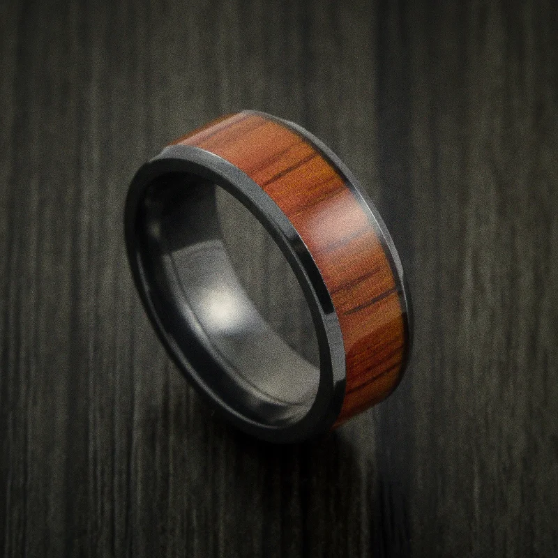 custom wedding bands for couples with unique gemstones-Black Zirconium Men's Ring Inlaid with Padauk Wood Custom Made