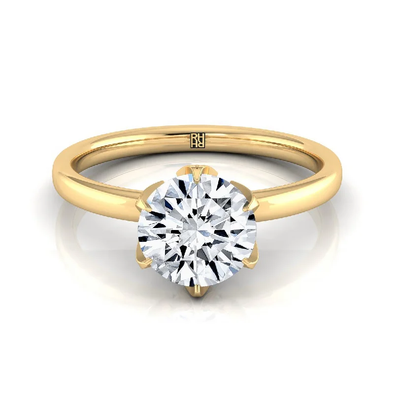 women’s rings with oval diamonds and sapphire accents-14K Yellow Gold Round Brilliant Diamond Secret Stone Claw Prong Solitaire Engagement Ring