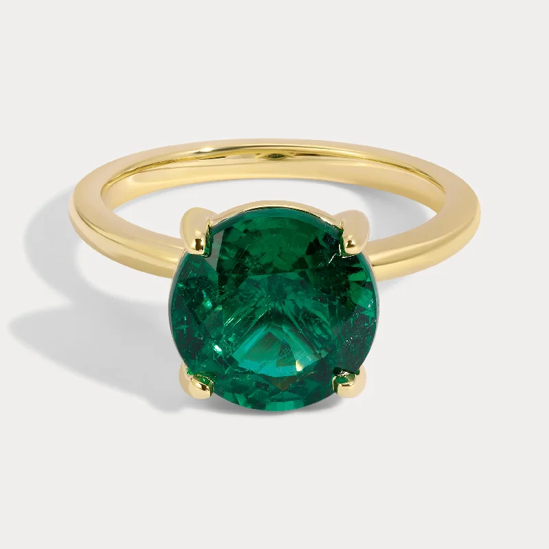 women’s rings with large emerald center stones and diamonds-Casey - 4.98ct Round Brilliant Natural Green Emerald Ring