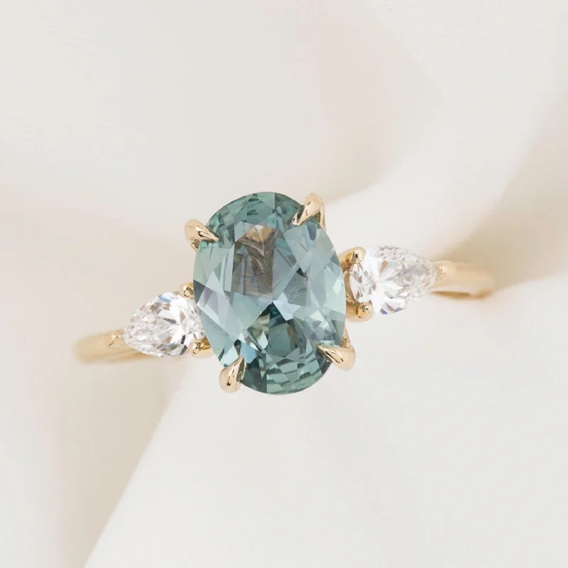 engagement rings with round diamonds and sapphire accents-Claire Ring 1.85ct Light Blue Green Montana Sapphire, 14k Yellow Gold (One of a kind)